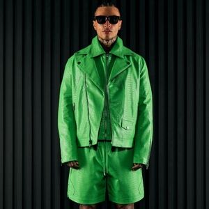 Gotta Run Faux Crocodile Leather Moto Jacket